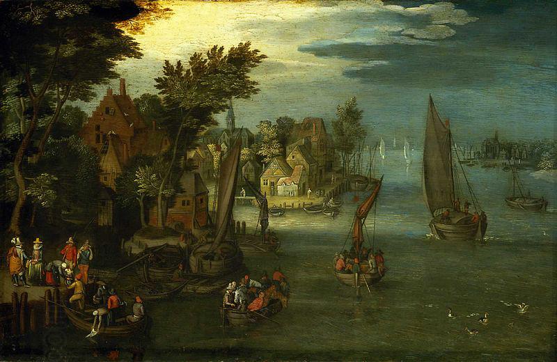 Jan Brueghel A Busy River Scene with Dutch Vessels and a Ferry China oil painting art